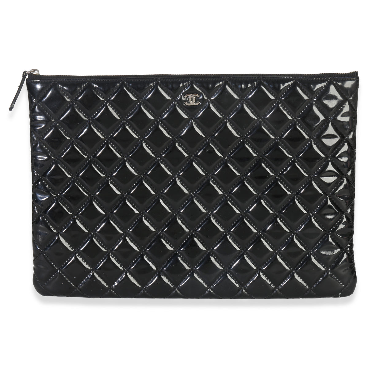 Chanel Black Quilted Patent Large Cosmetic O Case Handbag sv