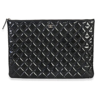Chanel Black Quilted Patent Large Cosmetic O Case Handbag sv