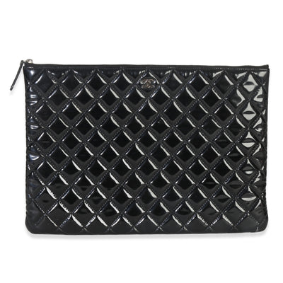 Black Quilted Patent Large Cosmetic O-Case