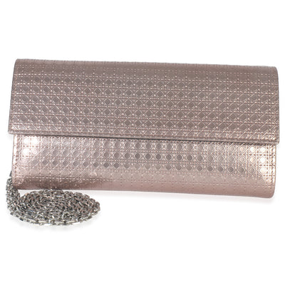 Christian Dior Pink Metallic Patent Micro Cannage Lady Dior Croisiere Wallet Handbag fv