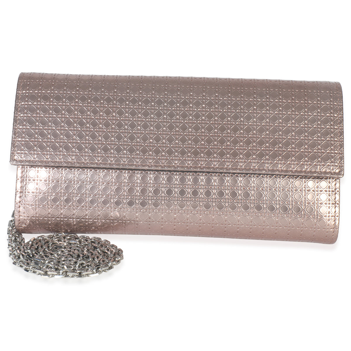 Christian Dior Pink Metallic Patent Micro Cannage Lady Dior Croisiere Wallet Handbag fv