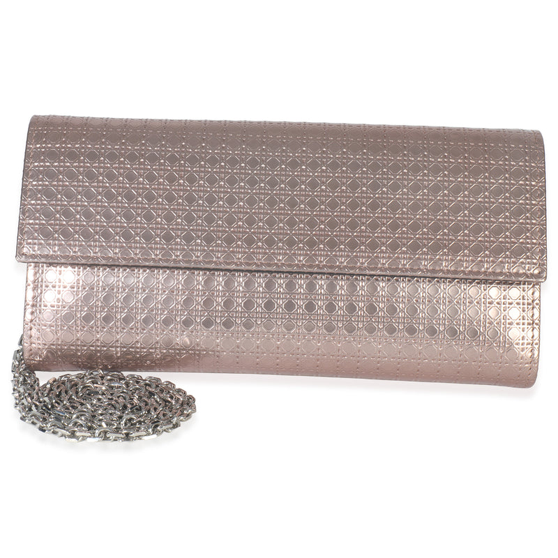 Christian Dior Pink Metallic Patent Micro Cannage Lady Dior Croisiere Wallet Handbag fv