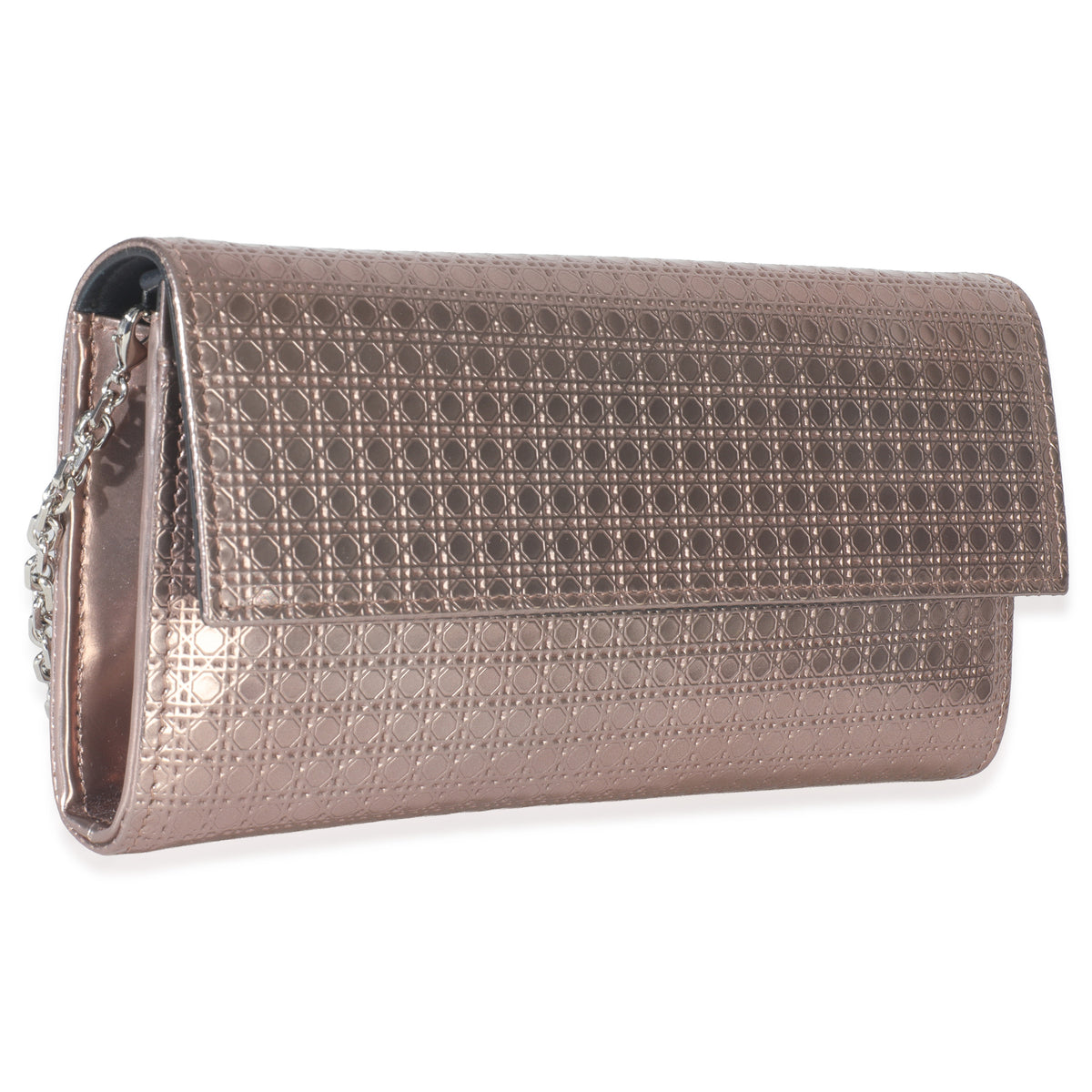Christian Dior Pink Metallic Patent Micro Cannage Lady Dior Croisiere Wallet Handbag pv