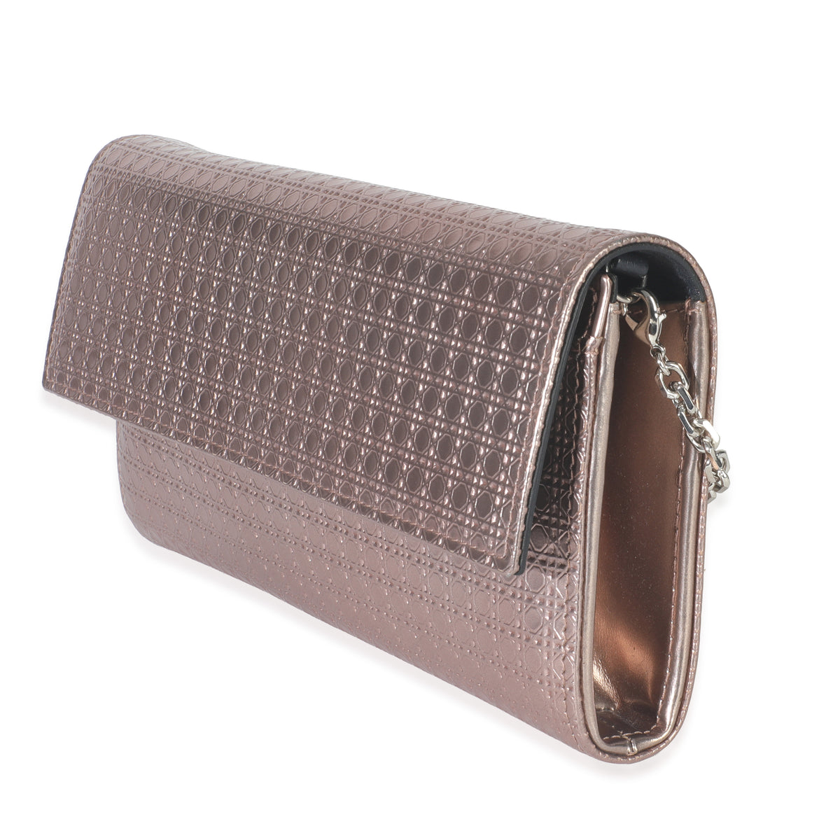 Christian Dior Pink Metallic Patent Micro Cannage Lady Dior Croisiere Wallet Handbag sv