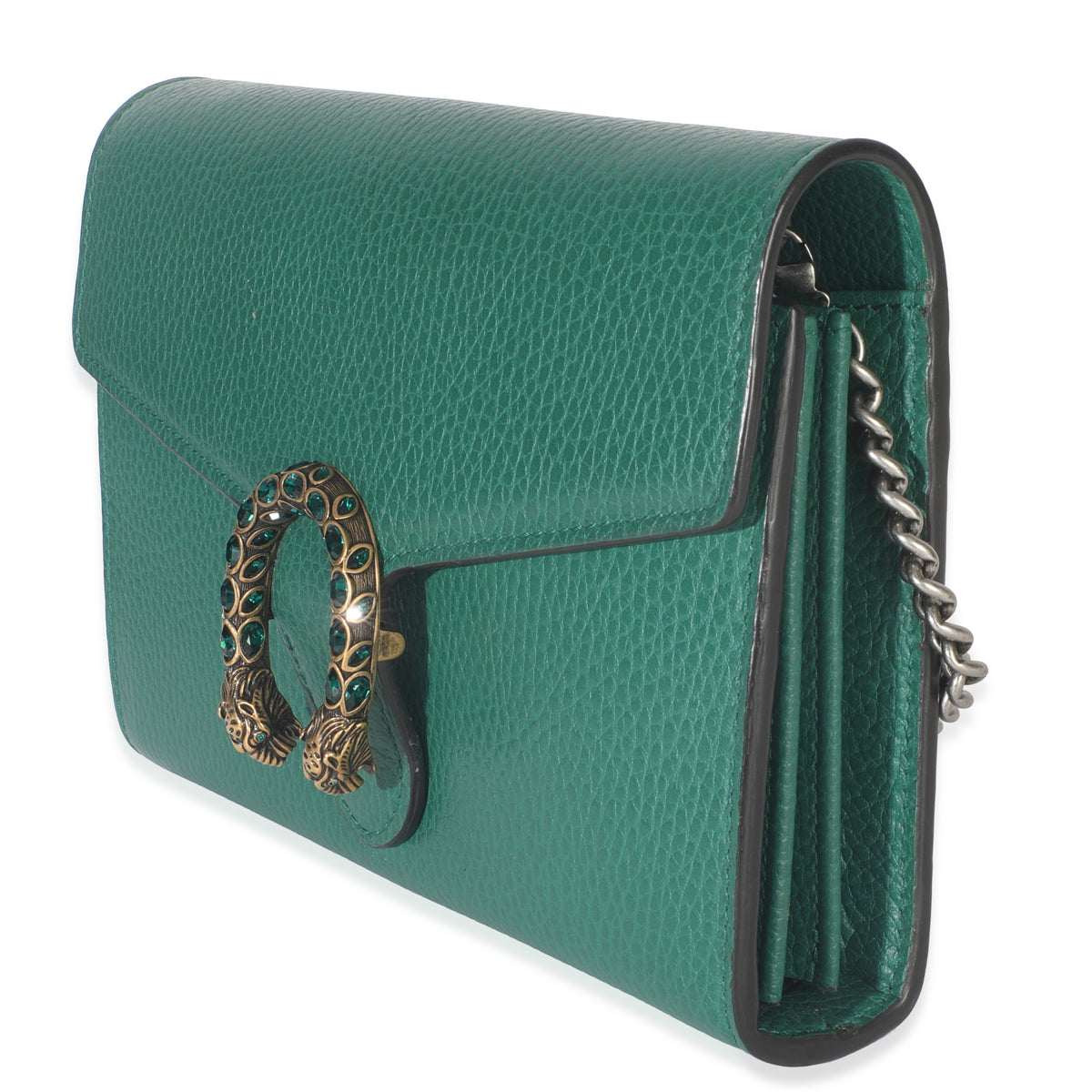 Gucci Emerald Pebbled Calfskin Dionysus Chain Wallet Handbag sv