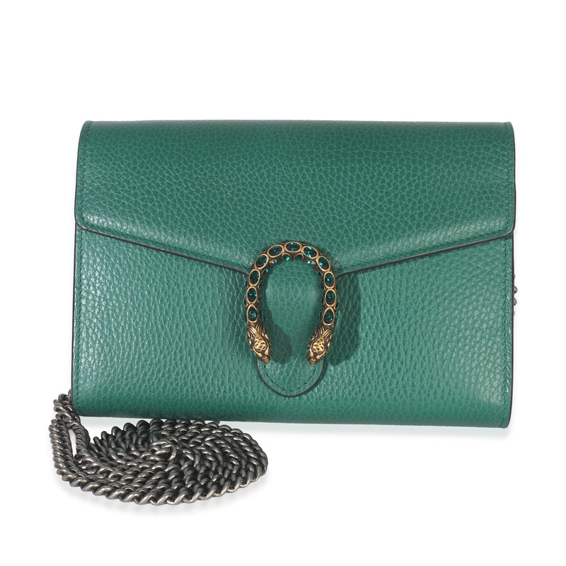 Emerald Pebbled Calfskin Dionysus Chain Wallet