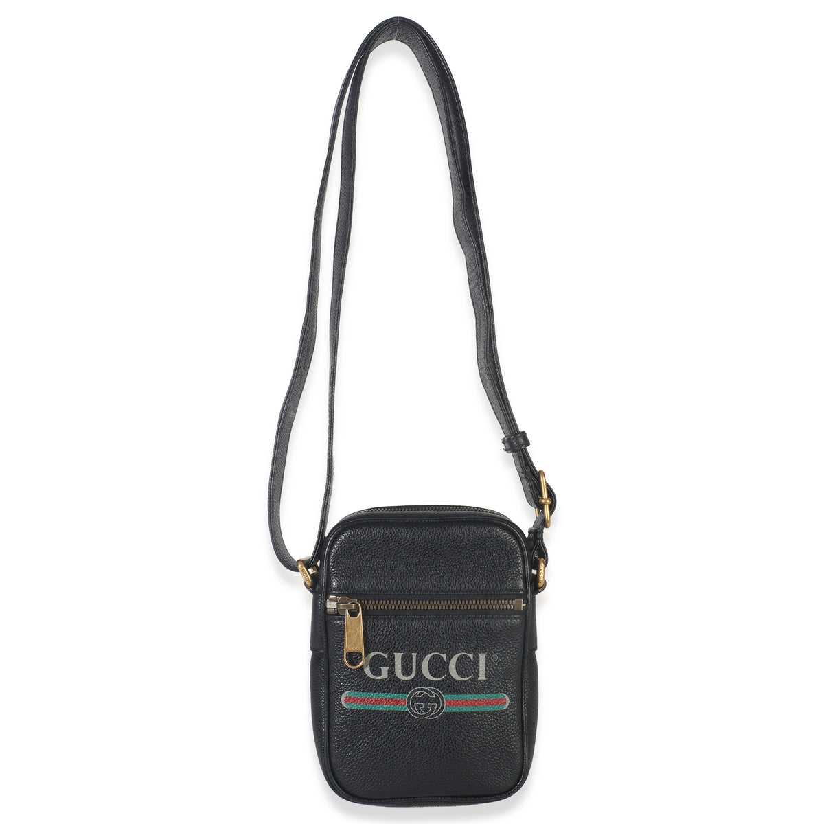 Gucci Black Pebbled Calfskin Vintage Logo Messenger Bag Handbag av