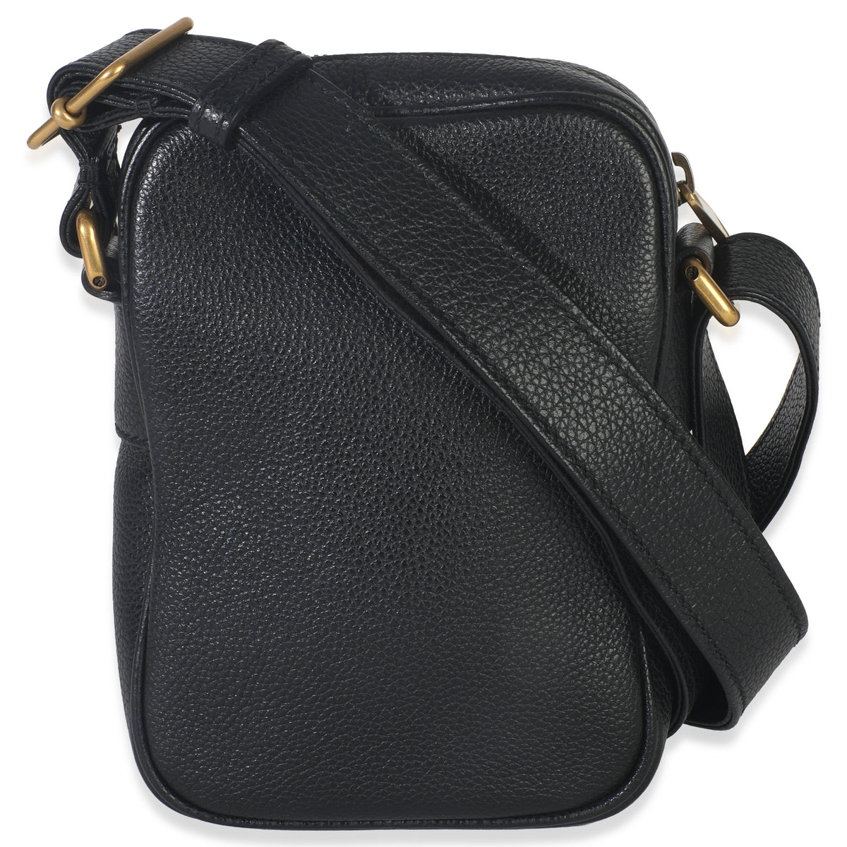 Gucci Black Pebbled Calfskin Vintage Logo Messenger Bag Handbag bv