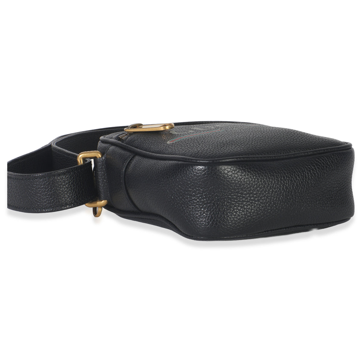 Gucci Black Pebbled Calfskin Vintage Logo Messenger Bag Handbag clasp