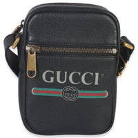 Gucci Black Pebbled Calfskin Vintage Logo Messenger Bag Handbag fv