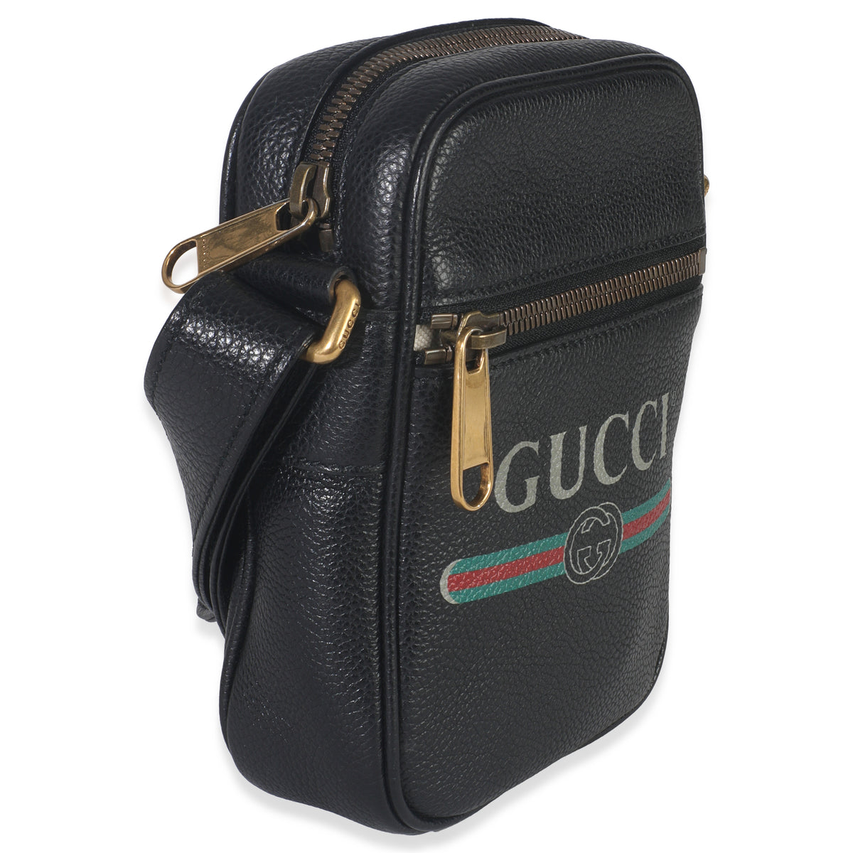 Gucci Black Pebbled Calfskin Vintage Logo Messenger Bag Handbag pv