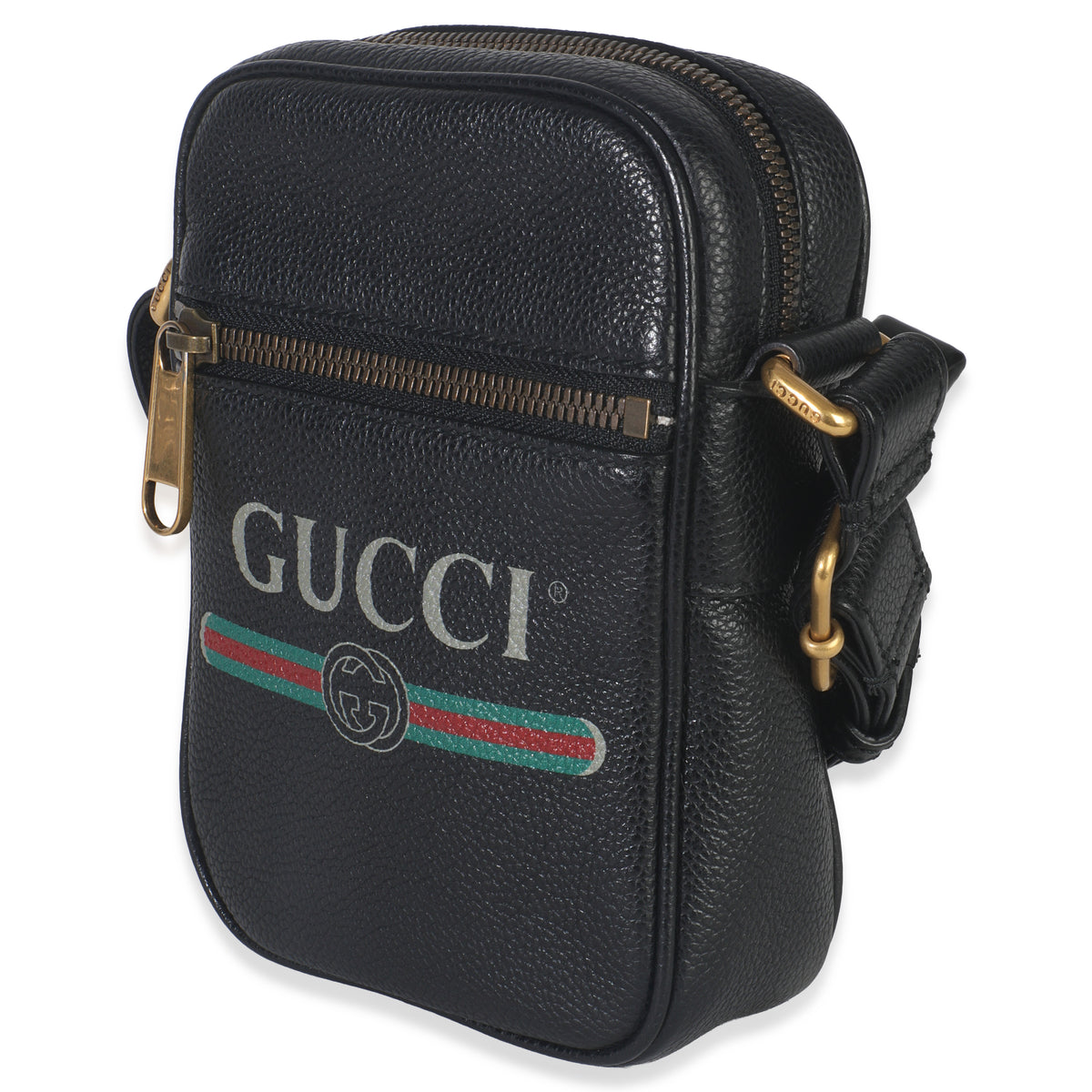 Gucci Black Pebbled Calfskin Vintage Logo Messenger Bag Handbag sv