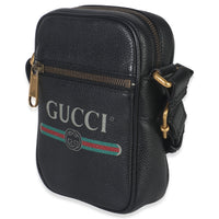 Gucci Black Pebbled Calfskin Vintage Logo Messenger Bag Handbag sv