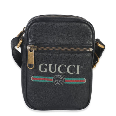 Black Pebbled Calfskin Vintage Logo Messenger Bag