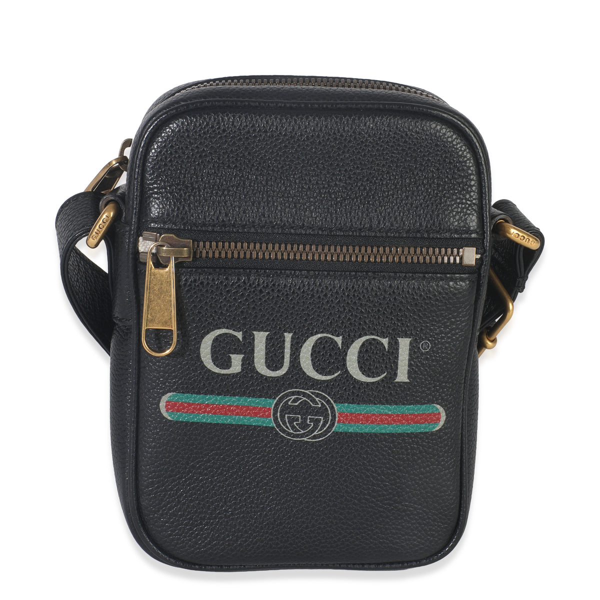 Black Pebbled Calfskin Vintage Logo Messenger Bag