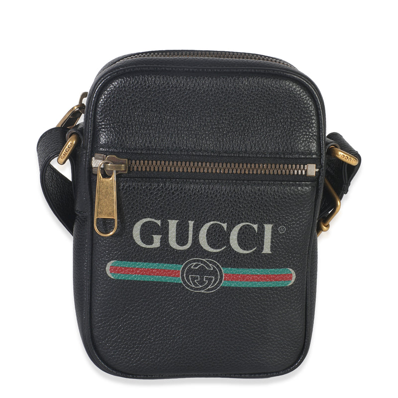 Black Pebbled Calfskin Vintage Logo Messenger Bag