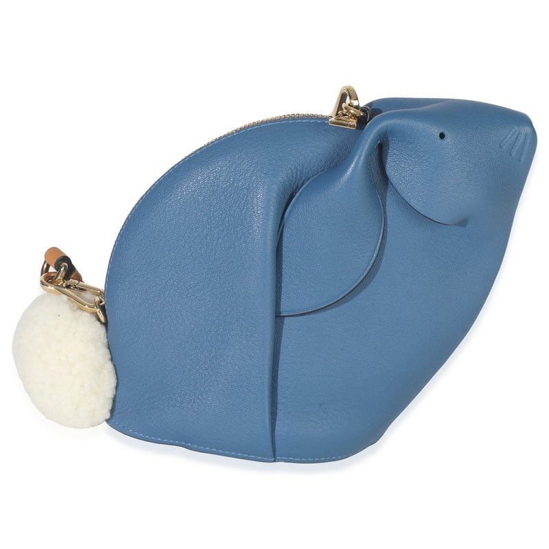Loewe Blue Calfskin Shearling Mini Bunny Crossbody Handbag fv
