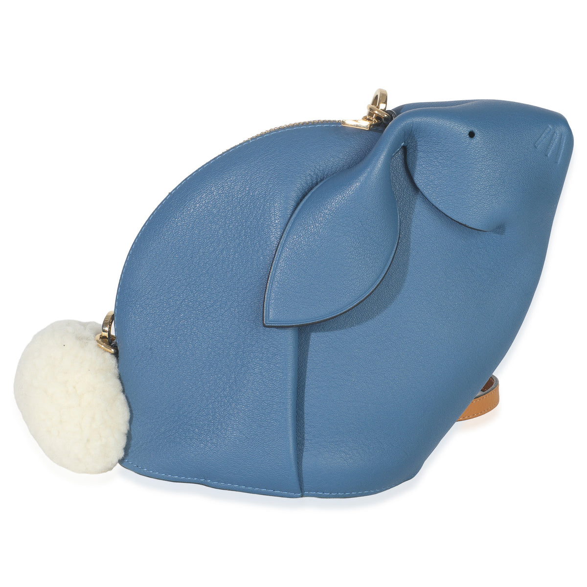 Loewe Blue Calfskin Shearling Mini Bunny Crossbody Handbag stamp