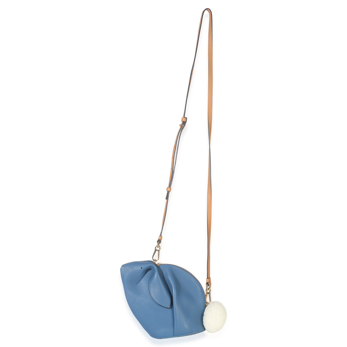 Blue Calfskin Shearling Mini Bunny Crossbody