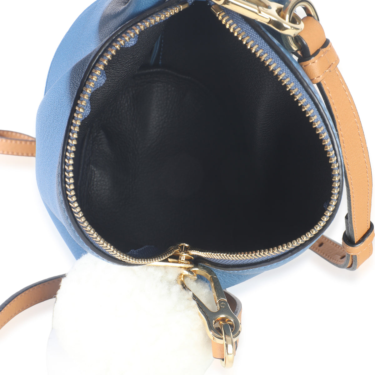 Blue Calfskin Shearling Mini Bunny Crossbody