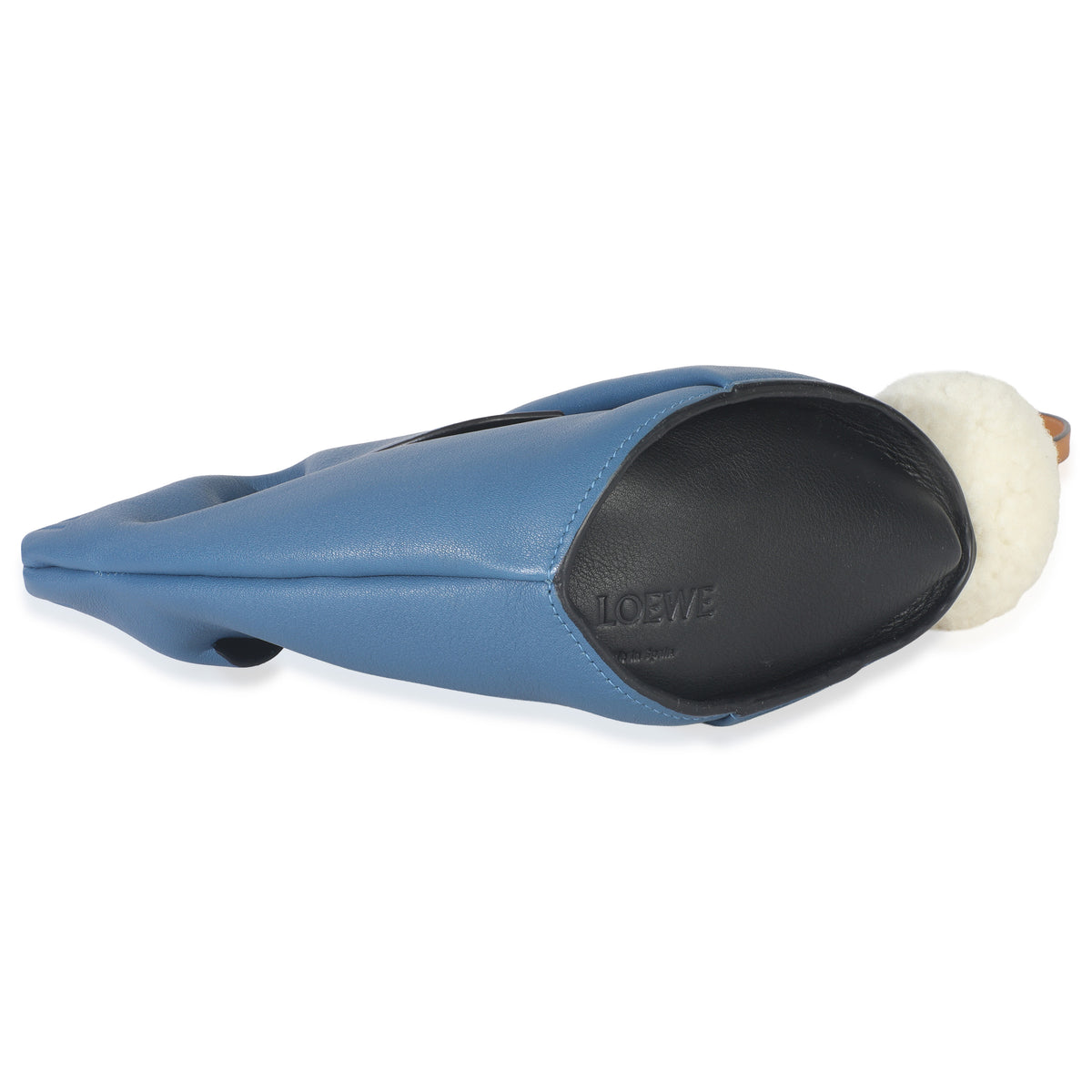 Blue Calfskin Shearling Mini Bunny Crossbody