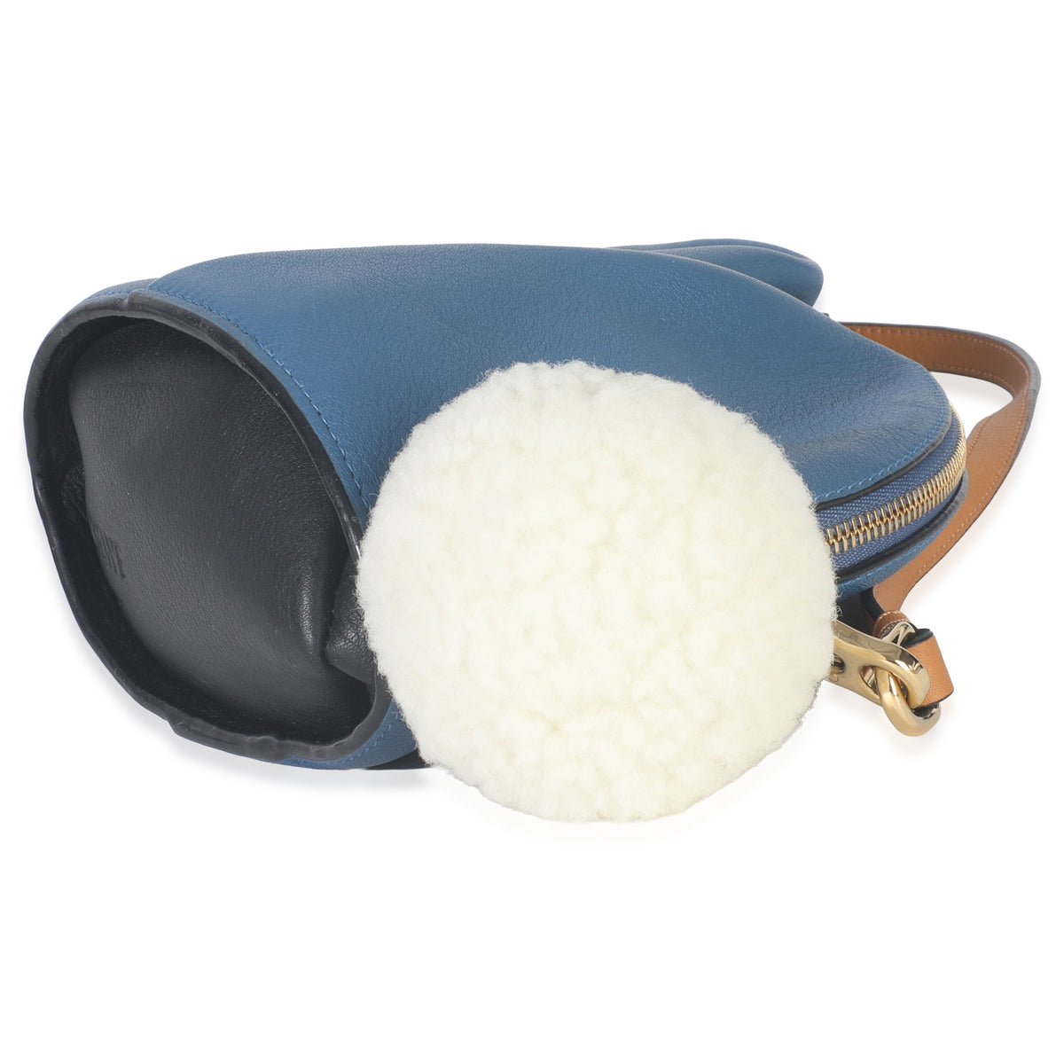 Blue Calfskin Shearling Mini Bunny Crossbody