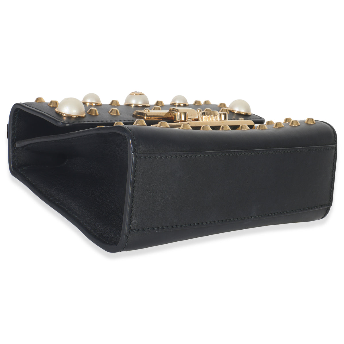 Black Calfskin Pearl GG Stud Small Padlock Shoulder Bag