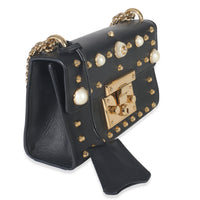 Black Calfskin Pearl GG Stud Small Padlock Shoulder Bag