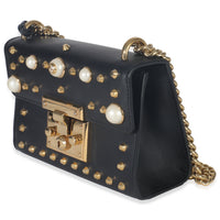 Black Calfskin Pearl GG Stud Small Padlock Shoulder Bag