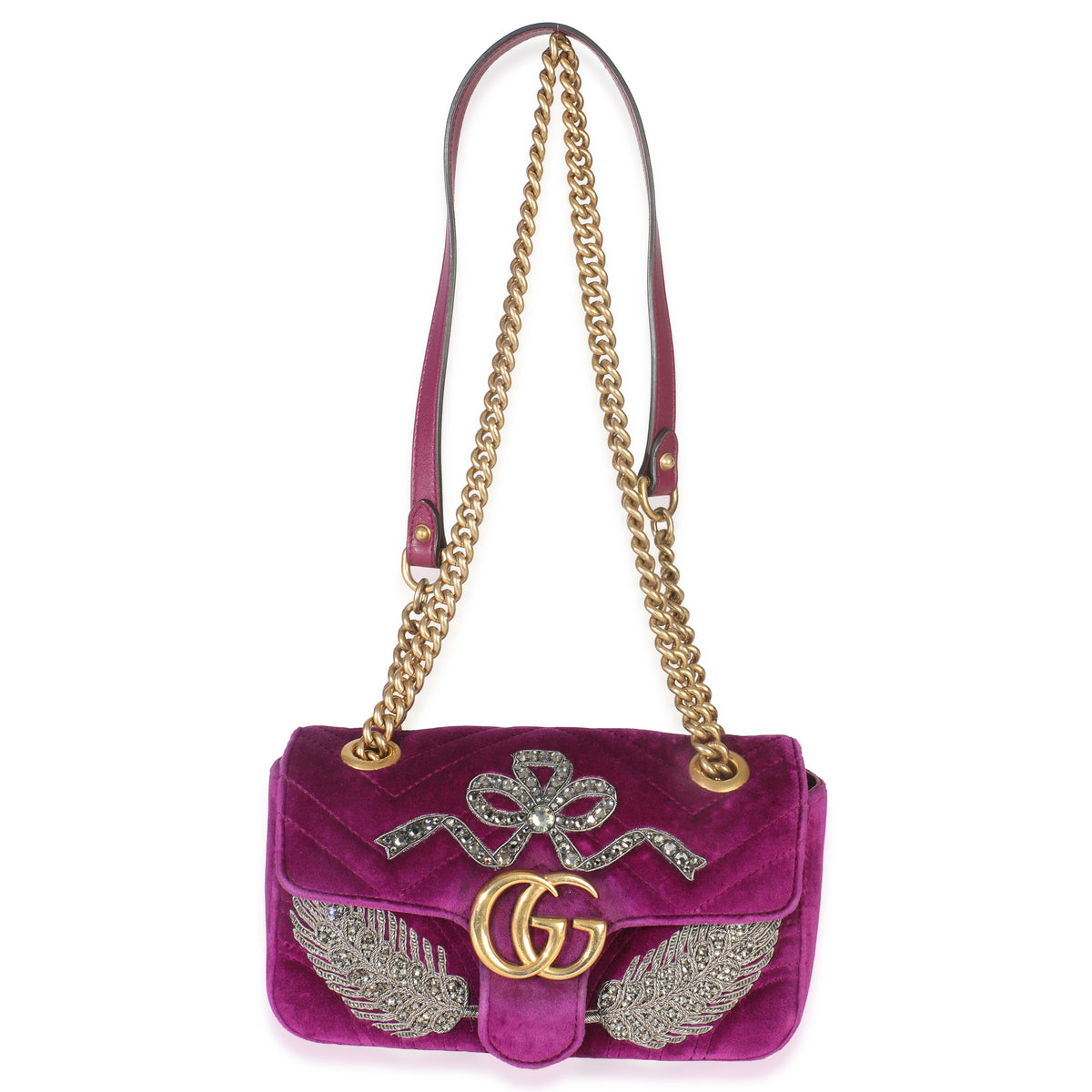 Purple Matelasse Velvet Embroidered Mini GG Marmont Bag
