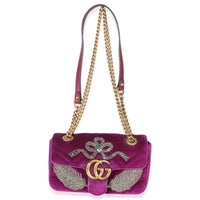 Purple Matelasse Velvet Embroidered Mini GG Marmont Bag