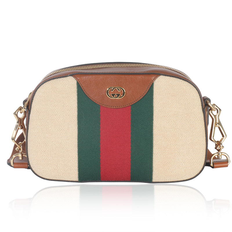 Beige Canvas Vintage GG Web Crossbody Bag