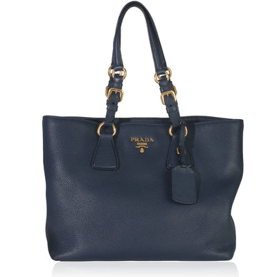 Navy Blue Vitello Daino Phenix Shopper Tote