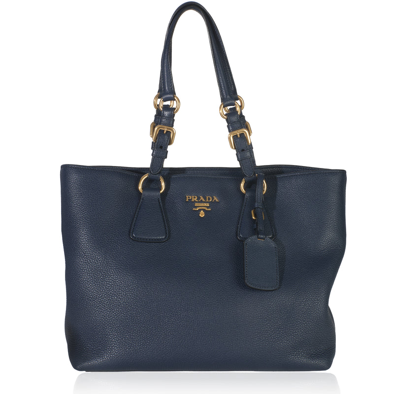 Navy Blue Vitello Daino Phenix Shopper Tote
