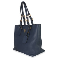 Navy Blue Vitello Daino Phenix Shopper Tote