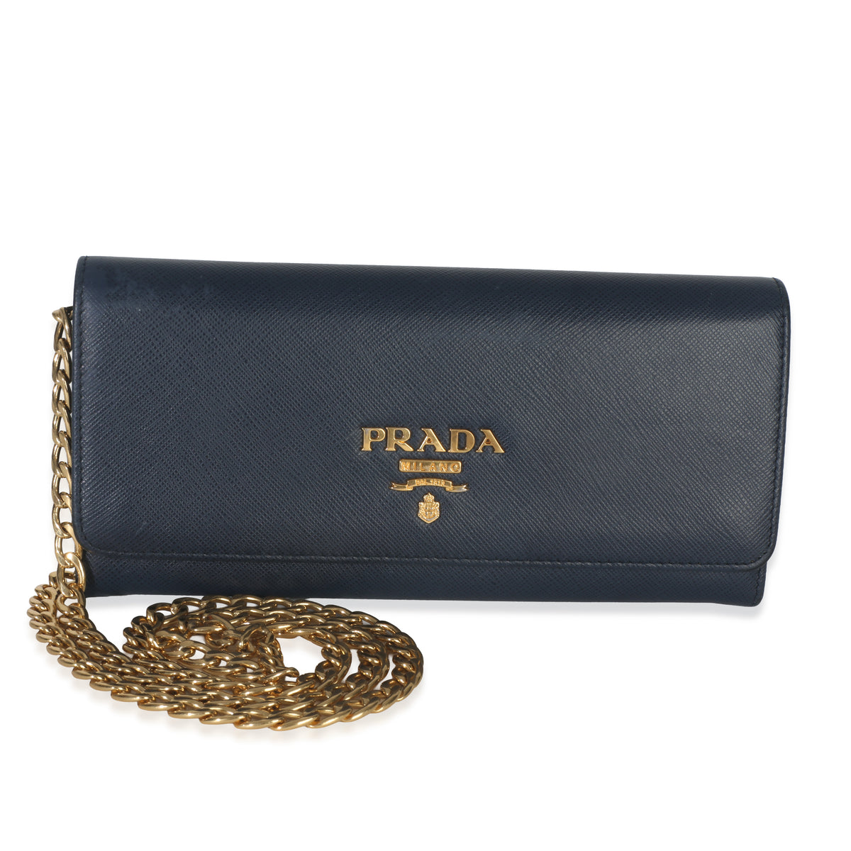 Navy Baltico Saffiano Lux Logo Chain Wallet