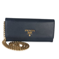 Navy Baltico Saffiano Lux Logo Chain Wallet