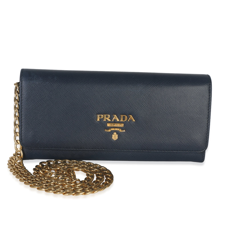 Navy Baltico Saffiano Lux Logo Chain Wallet