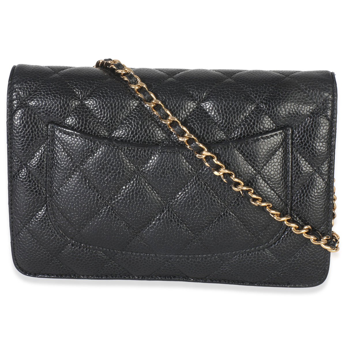 Chanel Black Quilted Caviar Classic Wallet On Chain Handbag bv