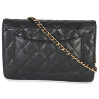 Chanel Black Quilted Caviar Classic Wallet On Chain Handbag bv