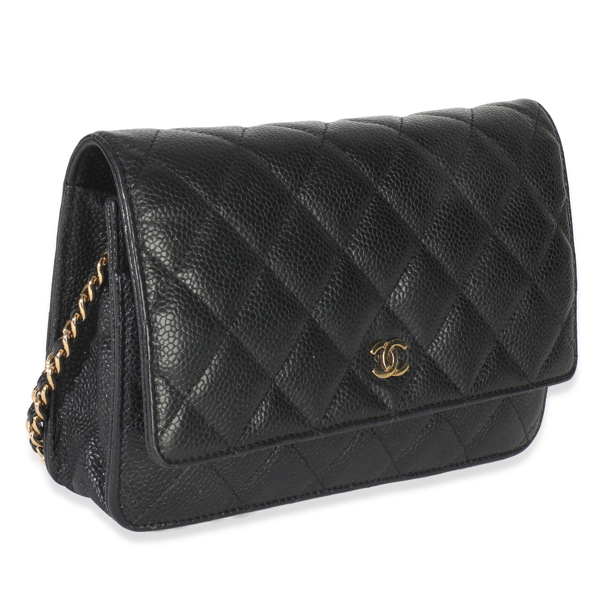 Chanel Black Quilted Caviar Classic Wallet On Chain Handbag pv