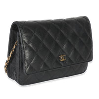 Chanel Black Quilted Caviar Classic Wallet On Chain Handbag pv