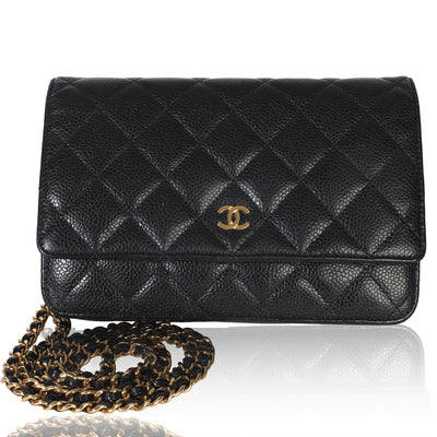 Black Quilted Caviar Classic Wallet On Chain