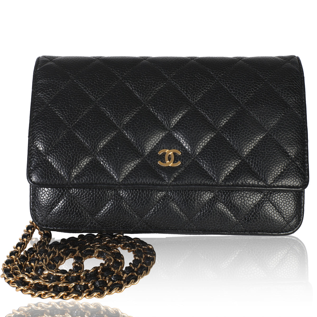 Black Quilted Caviar Classic Wallet On Chain