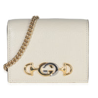 Gucci Vintage White Grainy Calfskin Zumi Chain Card Case Wallet Wallet fv
