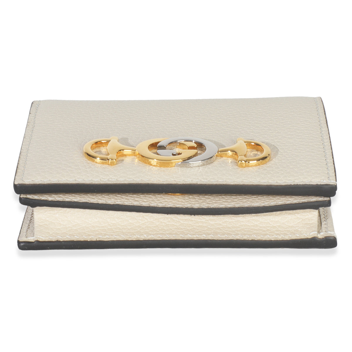 Gucci Vintage White Grainy Calfskin Zumi Chain Card Case Wallet Wallet stamp