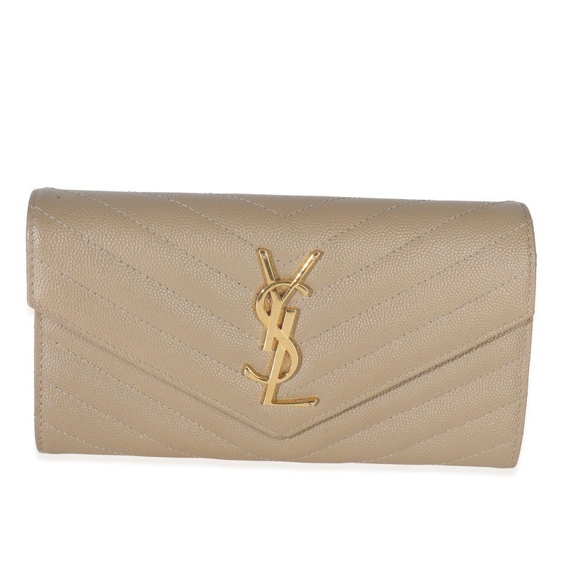Tan Grain De Poudre Matelasse Chevron Monogram Flap Wallet
