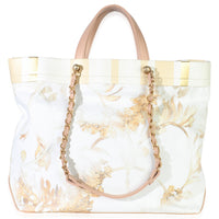 Chanel Beige Brown Canvas Floral Shopping Tote Handbag bv