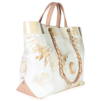 Chanel Beige Brown Canvas Floral Shopping Tote Handbag pv