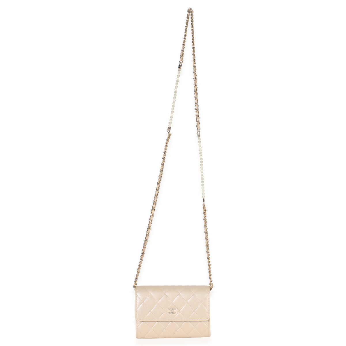 Chanel Beige Iridescent Quilted Lambskin Paris Hamburg Pearl Clutch With Chain Handbag av